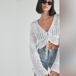 White Crochet Tie-Front Top